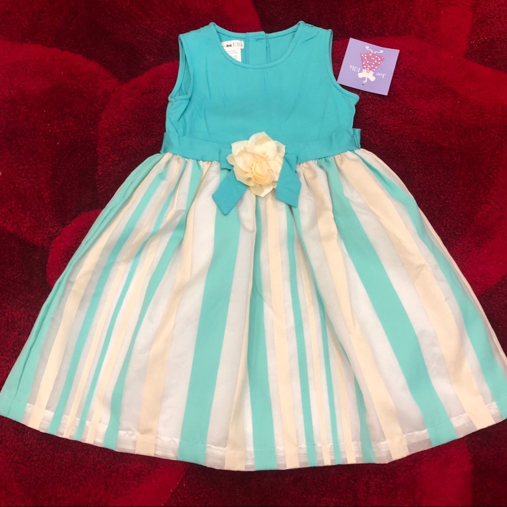 Joe Ella Little Girl’s Aqua Organza Dress 4T NEW